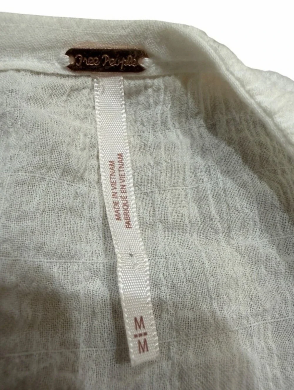Free People Maria Maria White Top Drawstring Neck Sz M Like New